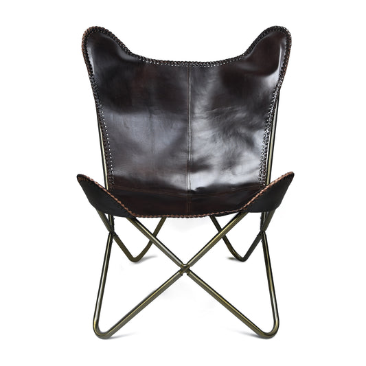 Dark Brown Leather Chair with Golden Frame