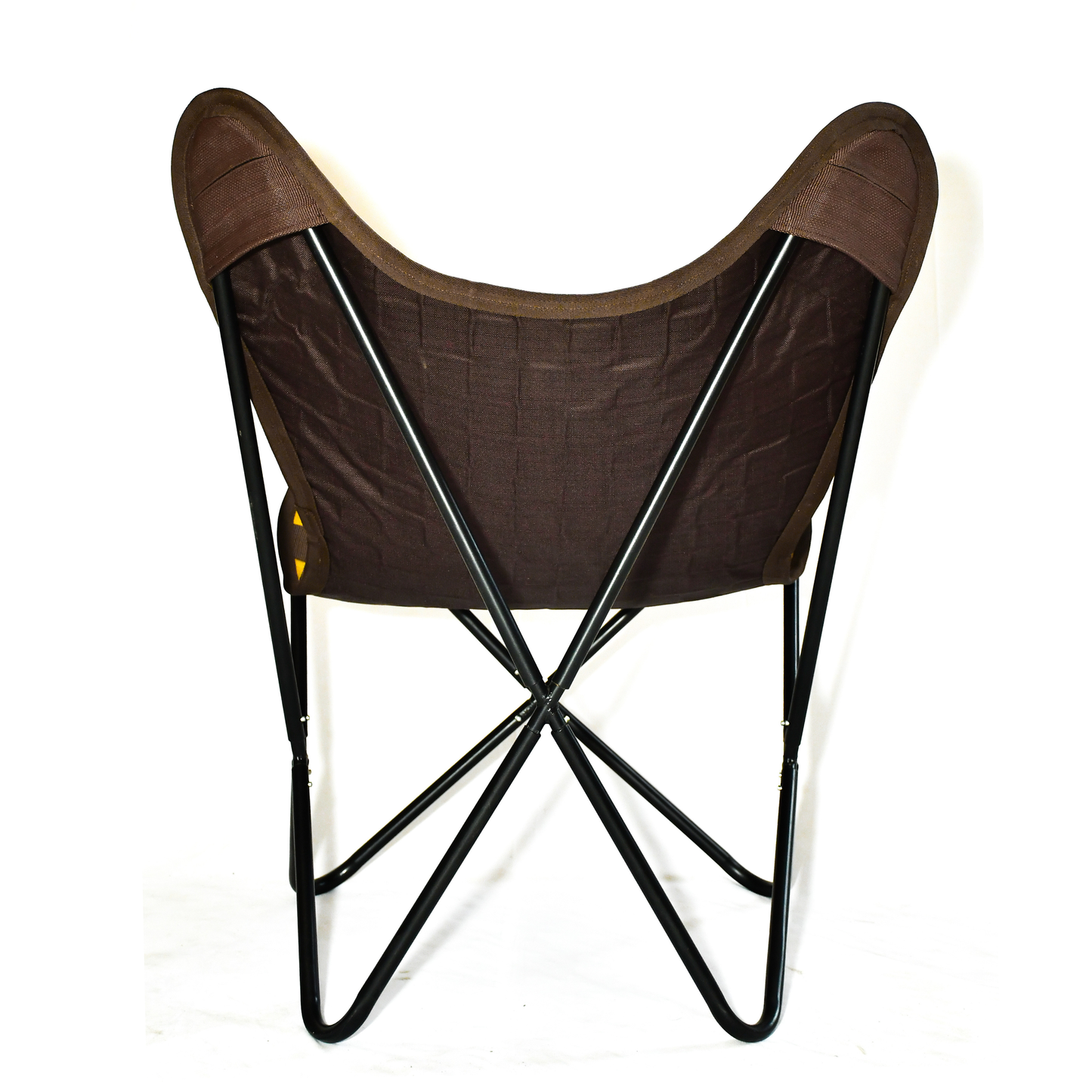 Butterfly Folding Chair – Yellow & Brown PP Checkered Polyester Seat with Black Powder-Coated Frame