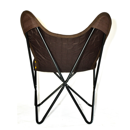 Butterfly Folding Chair – Yellow & Brown PP Checkered Polyester Seat with Black Powder-Coated Frame