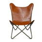 Hand-Tooled Leather Butterfly Chair Flowering Print light Brown Cover with Brass Frame